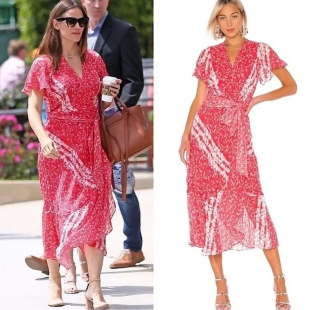 Tanya‎ Taylor Blaire Wrap Dress Floral Silk Cotton Ruffle Flutter Sleeve Midi